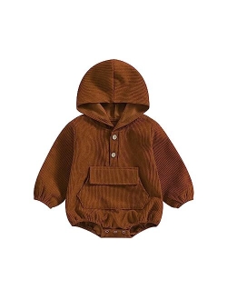 Karuedoo Baby Boy Girl Hoodie Sweatshirt Romper Oversized Corduroy Long Sleeve Hooded Onesie Outfit Fall Winter Clothes