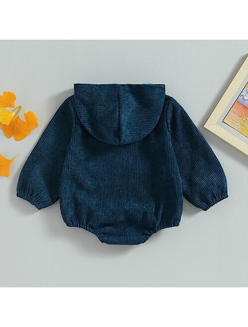 Karuedoo Baby Boy Girl Hoodie Sweatshirt Romper Oversized Corduroy Long Sleeve Hooded Onesie Outfit Fall Winter Clothes