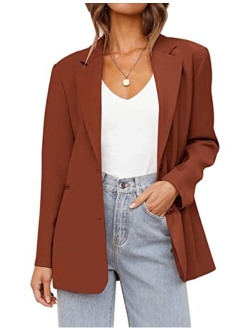 Women's 2023 Fall Casual Blazers Long Sleeve Lapel Open Front Button Work Blazer Jackets with Pockets