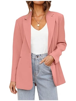 Women's 2023 Fall Casual Blazers Long Sleeve Lapel Open Front Button Work Blazer Jackets with Pockets