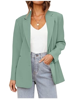 Women's 2023 Fall Casual Blazers Long Sleeve Lapel Open Front Button Work Blazer Jackets with Pockets