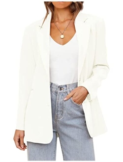 Women's 2023 Fall Casual Blazers Long Sleeve Lapel Open Front Button Work Blazer Jackets with Pockets