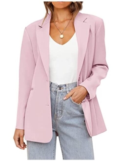 Women's 2023 Fall Casual Blazers Long Sleeve Lapel Open Front Button Work Blazer Jackets with Pockets