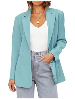 Women's 2023 Fall Casual Blazers Long Sleeve Lapel Open Front Button Work Blazer Jackets with Pockets