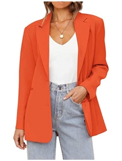 Women's 2023 Fall Casual Blazers Long Sleeve Lapel Open Front Button Work Blazer Jackets with Pockets