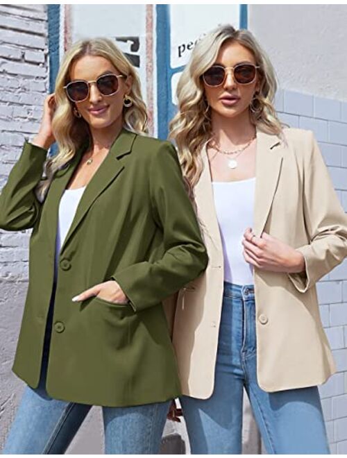 MEROKEETY Women's 2023 Fall Casual Blazers Long Sleeve Lapel Open Front Button Work Blazer Jackets with Pockets