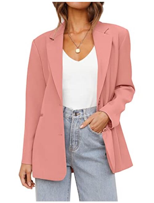 MEROKEETY Women's 2023 Fall Casual Blazers Long Sleeve Lapel Open Front Button Work Blazer Jackets with Pockets