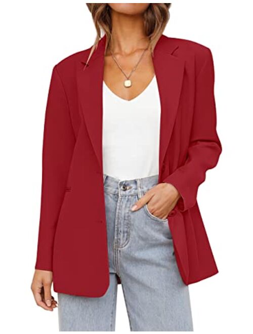 MEROKEETY Women's 2023 Fall Casual Blazers Long Sleeve Lapel Open Front Button Work Blazer Jackets with Pockets