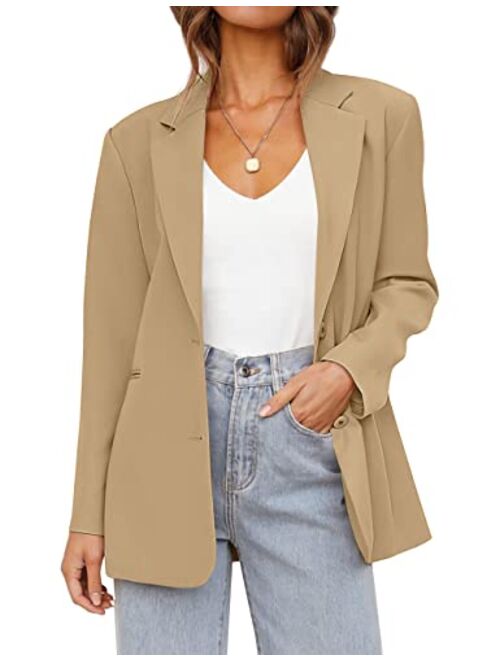 MEROKEETY Women's 2023 Fall Casual Blazers Long Sleeve Lapel Open Front Button Work Blazer Jackets with Pockets