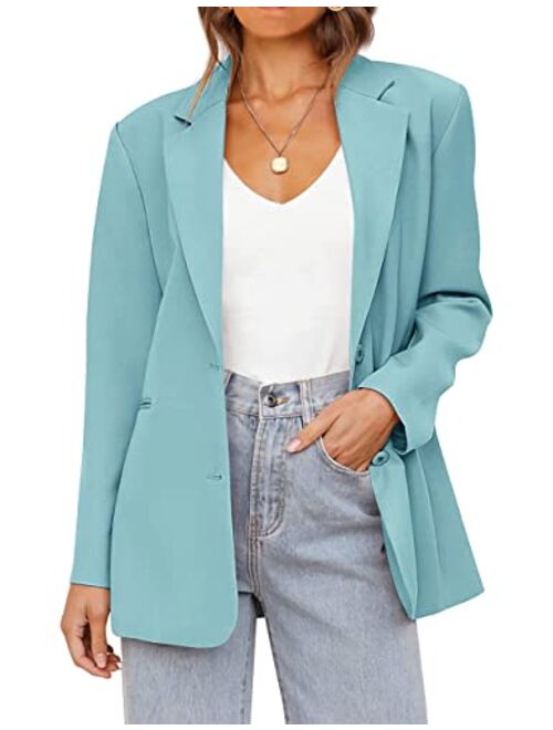 MEROKEETY Women's 2023 Fall Casual Blazers Long Sleeve Lapel Open Front Button Work Blazer Jackets with Pockets