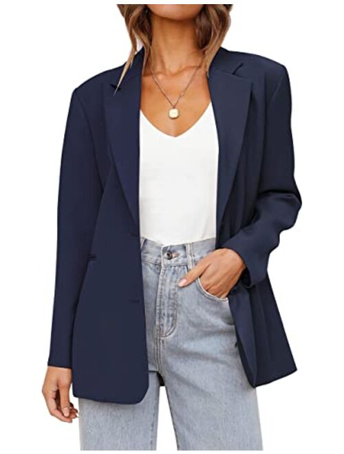 MEROKEETY Women's 2023 Fall Casual Blazers Long Sleeve Lapel Open Front Button Work Blazer Jackets with Pockets