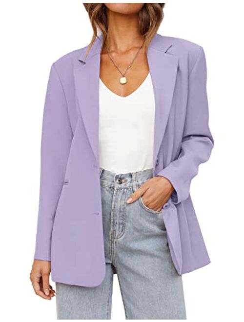MEROKEETY Women's 2023 Fall Casual Blazers Long Sleeve Lapel Open Front Button Work Blazer Jackets with Pockets