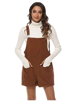 Himosyber Corduroy Short Overalls Women Adjustable Strap Cute Romper Jumpsuit Shotall