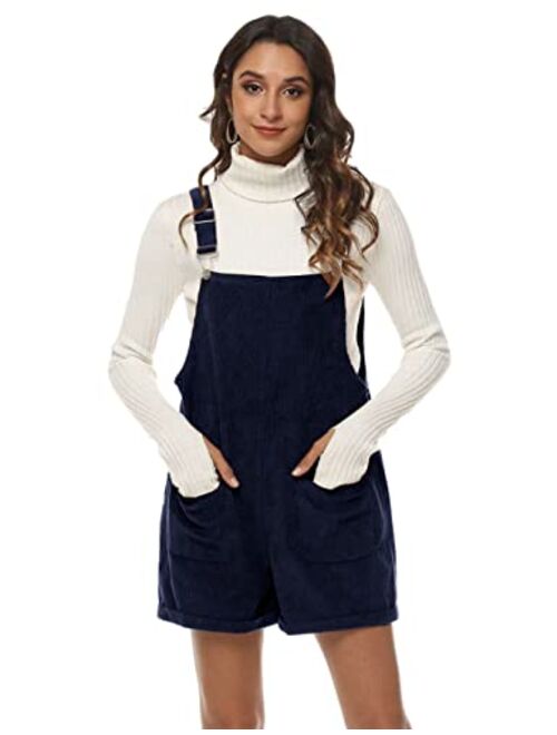 Himosyber Corduroy Short Overalls Women Adjustable Strap Cute Romper Jumpsuit Shotall