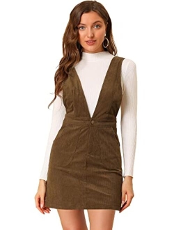 Women's Corduroy Overall V Neck Strap Mini Pinafore Dress