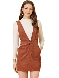 Women's Corduroy Overall V Neck Strap Mini Pinafore Dress