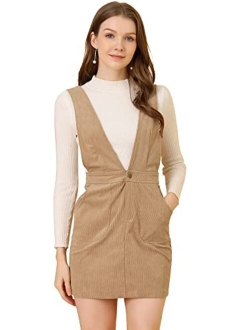 Women's Corduroy Overall V Neck Strap Mini Pinafore Dress