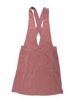 Women's Corduroy Overall V Neck Strap Mini Pinafore Dress