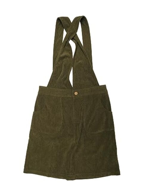 Allegra K Women's Corduroy Overall V Neck Strap Mini Pinafore Dress