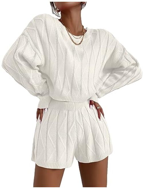 Ekouaer Knit Lounge Sets for Women 2 Piece Cozy Long Sleeve Pullover Sweater Top and Wide Leg Pants Set Pajamas Outfits