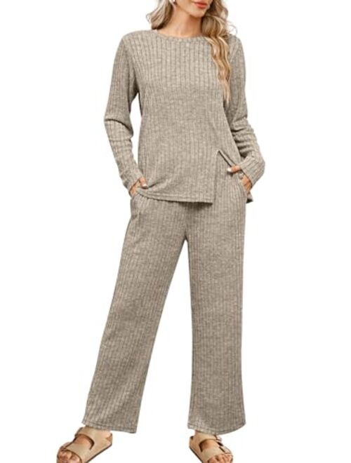 WIHOLL Womens Two Piece Outfits Lounge Sets Cozy Sweater Loungewear with Pockets