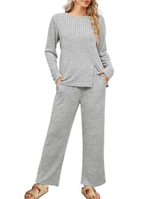 WIHOLL Womens Two Piece Outfits Lounge Sets Cozy Sweater Loungewear with Pockets