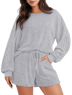 FREEYE Women's 2 Piece Outfits 2023 Oversized Sweatsuits Slouchy Matching Lounge Shorts Pajama Sets