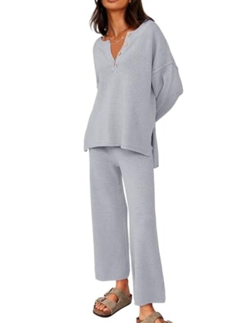 LILLUSORY Women's 2 Piece Trendy Outfits Oversized Slouchy Matching Sets Cozy Knit Sweatsuit Sets