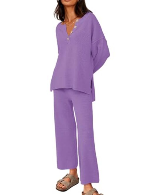 LILLUSORY Women's 2 Piece Trendy Outfits Oversized Slouchy Matching Sets Cozy Knit Sweatsuit Sets