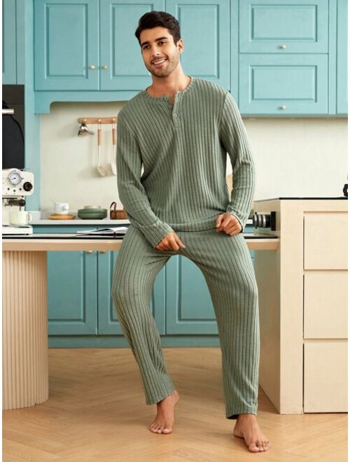 Shein Men Rib Knit PJ Set