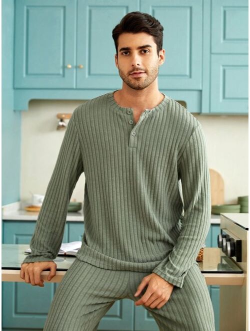 Shein Men Rib Knit PJ Set