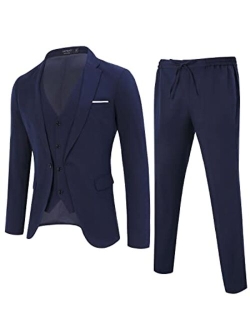 TURETRENDY Mens 3 Piece Suits Casual One Button Blazer Lightweight Beach Coats Vest and Pant Suit