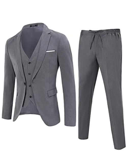 TURETRENDY Mens 3 Piece Suits Casual One Button Blazer Lightweight Beach Coats Vest and Pant Suit