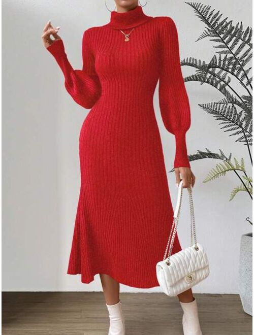 SHEIN Essnce Turtleneck Lantern Sleeve Sweater Dress