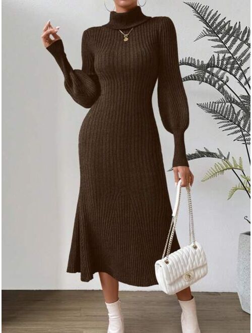 SHEIN Essnce Turtleneck Lantern Sleeve Sweater Dress