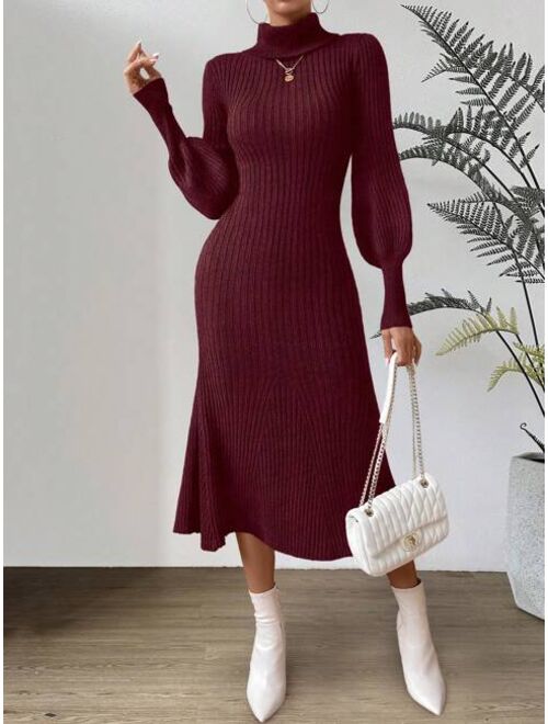 SHEIN Essnce Turtleneck Lantern Sleeve Sweater Dress