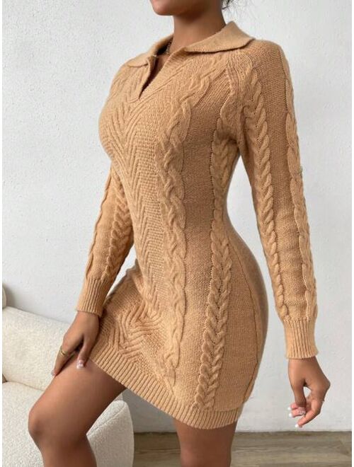 SHEIN Essnce Cable Knit Raglan Sleeve Sweater Dress