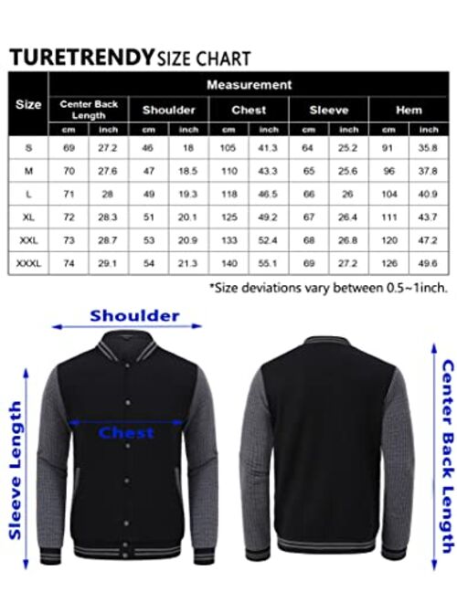 TURETRENDY Men's Varsity Jacket Casual Bomber Jackets Plaid Jacquard Letterman Baseball Jacket Outwear