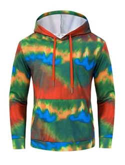 TURETRENDY Men's Sweatshirt Tie-Dye Hoodie Adult Sports Printed Pullover