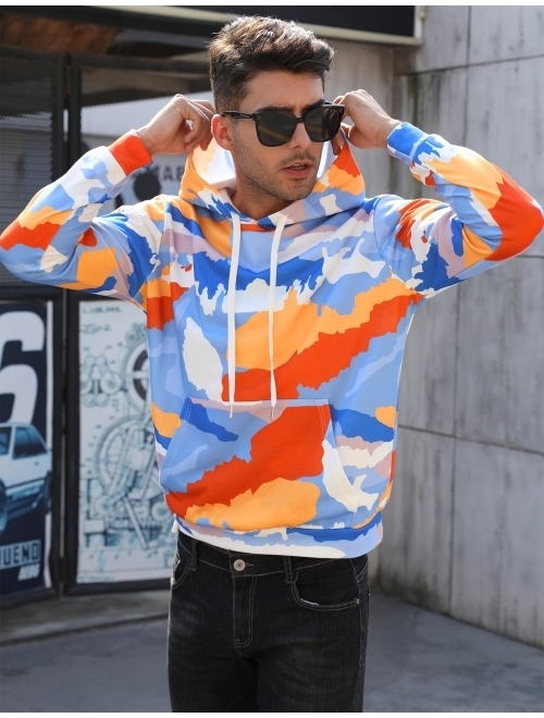 TURETRENDY Men's Sweatshirt Tie-Dye Hoodie Adult Sports Printed Pullover