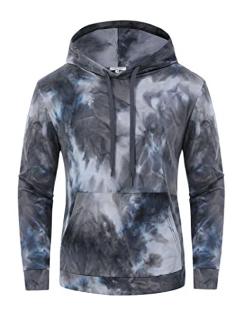 TURETRENDY Men's Sweatshirt Tie-Dye Hoodie Adult Sports Printed Pullover