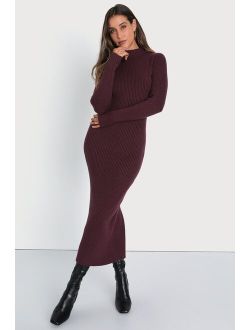 Autumnal Sensation Plum Purple Ribbed Long Sleeve Sweater Dress