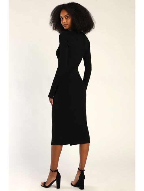 Lulus Adoring Me Black Ribbed Long Sleeve Midi Sweater Dress