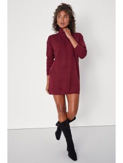 Toasty Perfection Burgundy Turtleneck Mini Sweater Dress