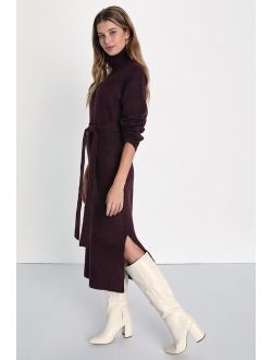 Wonderful Comfort Heather Plum Turtleneck Midi Sweater Dress