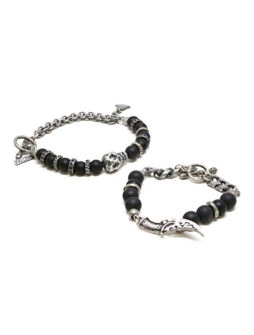 MR ETTIKA Skull and Dagger Onyx Beaded Bracelet, Pack of 2