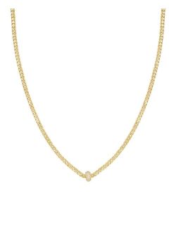 Simple Flat Chain and Crystal Bead Necklace