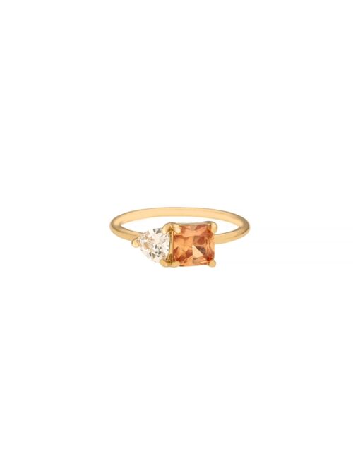 ETTIKA 18K Gold Plated Brass Square Cubic Zirconia Ring