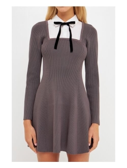 Women's Mixed Media Fit and Flare Sweater Dress