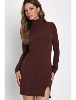 Sweet Season Black Ribbed Mock Neck Long Sleeve Bodycon Dress